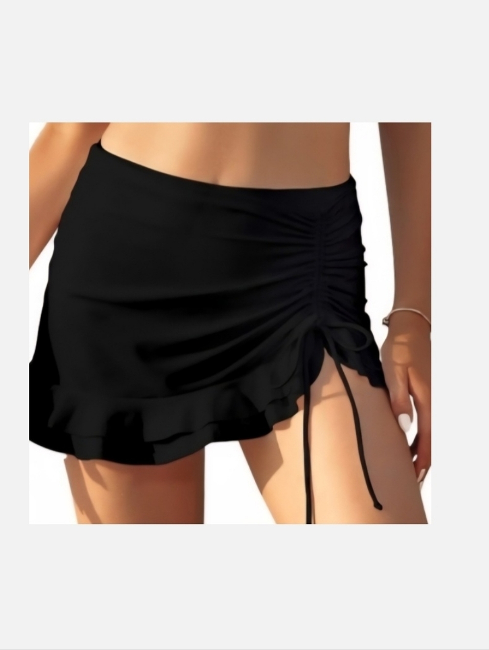 NWT Women's Black Ruffled Swim Skirt Swimsuit Bikini Bottoms (Juniors) Size L
